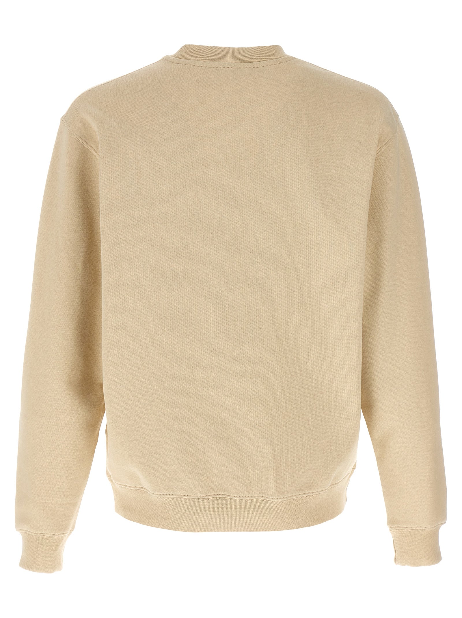 Beige Cotton Sweatshirt Grosgrain Logo Patch
