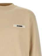 Beige Cotton Sweatshirt Grosgrain Logo Patch