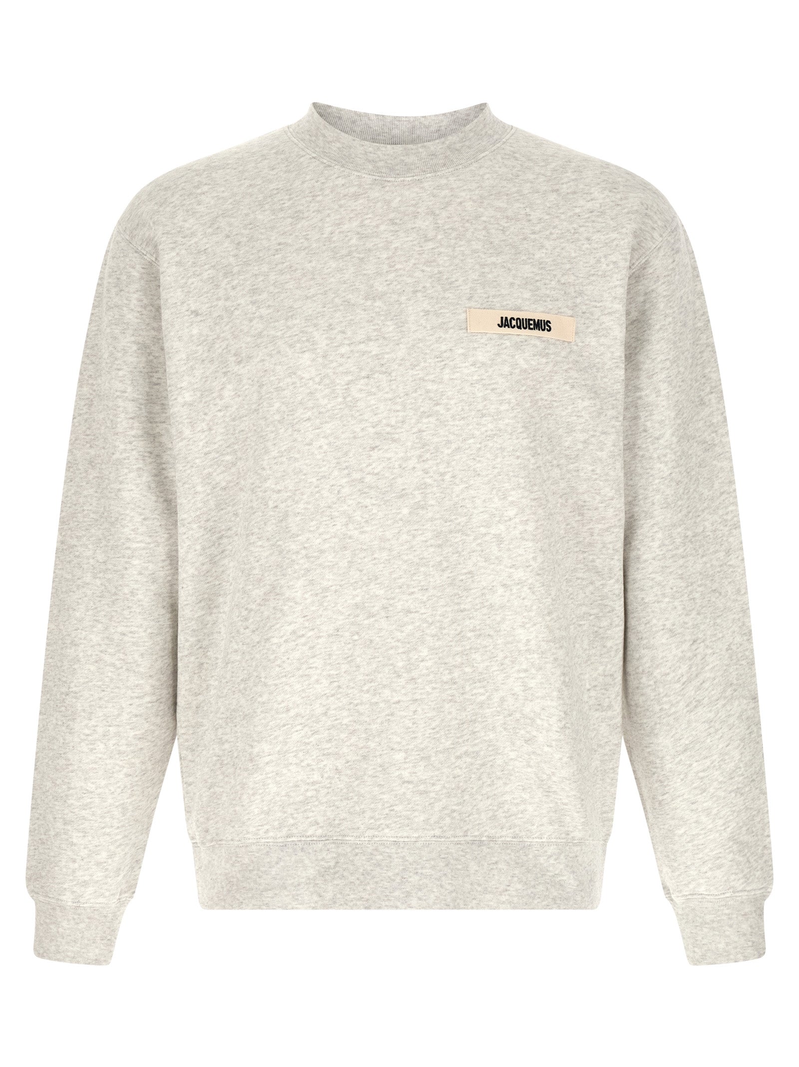 Gray Cotton Sweatshirt with Grosgrain Logo Patch