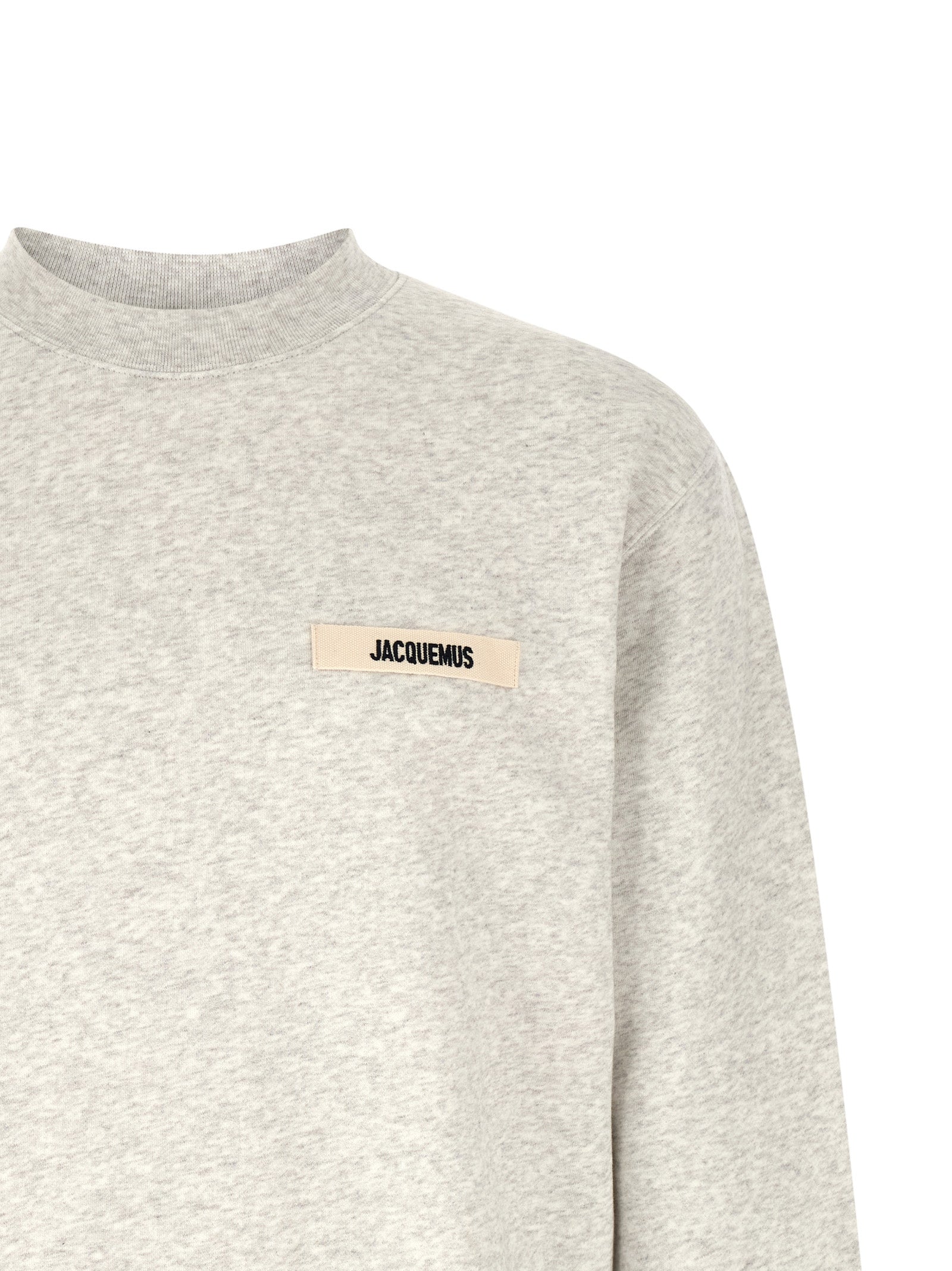 Gray Cotton Sweatshirt with Grosgrain Logo Patch