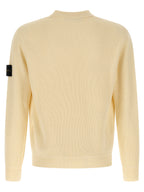 Beige Ribbed Cotton Crewneck Cardigan
