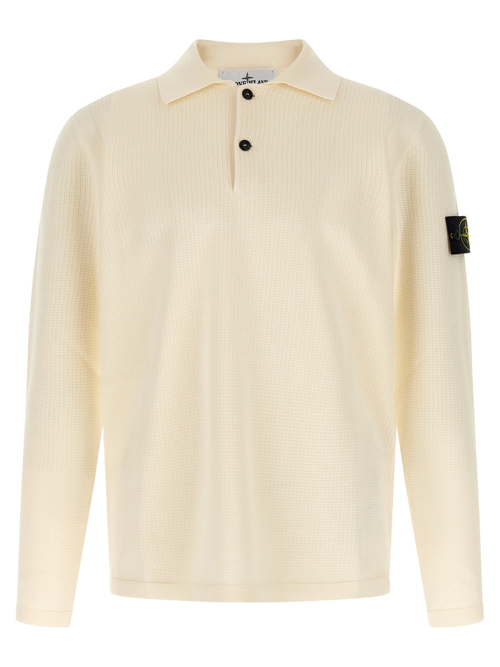 Beige Organic Cotton Long Sleeve Polo Shirt