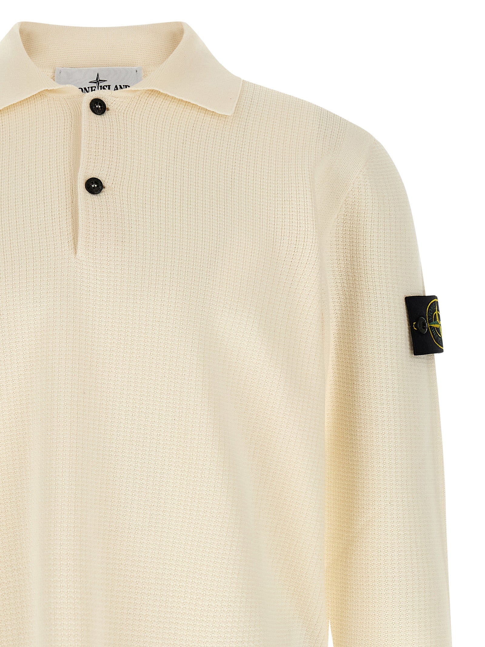 Beige Organic Cotton Long Sleeve Polo Shirt