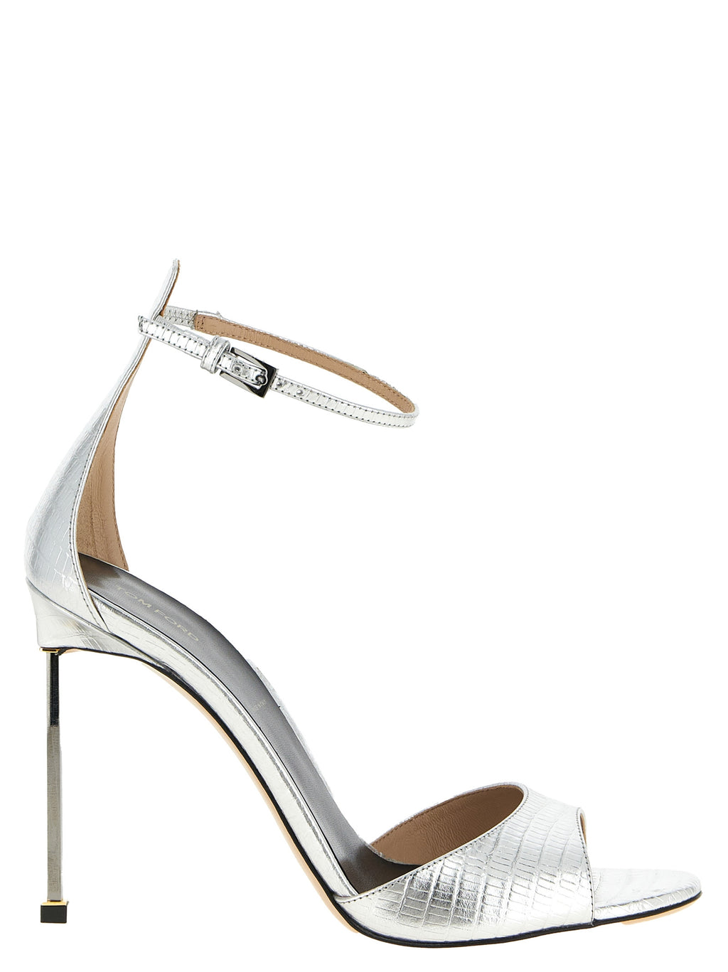 Tejus Snake Print Laminated Leather Stiletto Heel Sandals