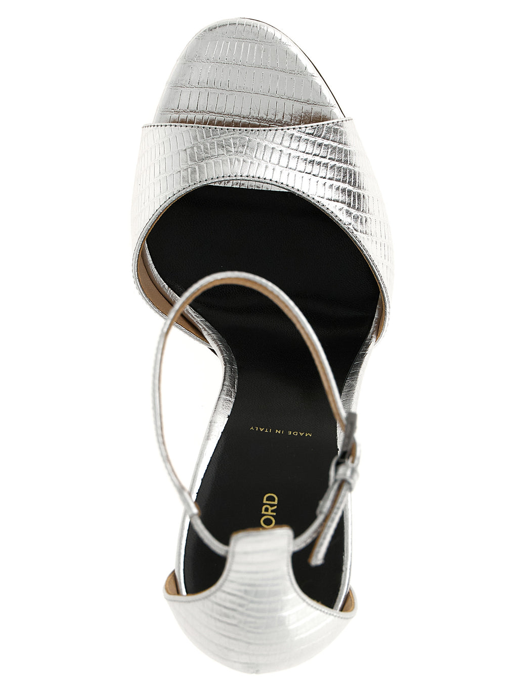 Tejus Snake Print Laminated Leather Stiletto Heel Sandals
