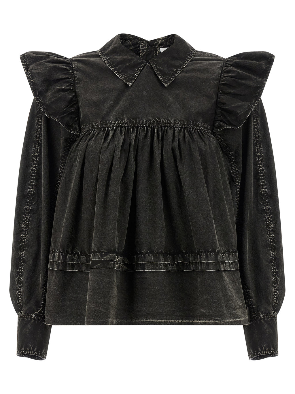 Black Washed Frill Organic Cotton Blouse