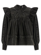 Black Washed Frill Organic Cotton Blouse