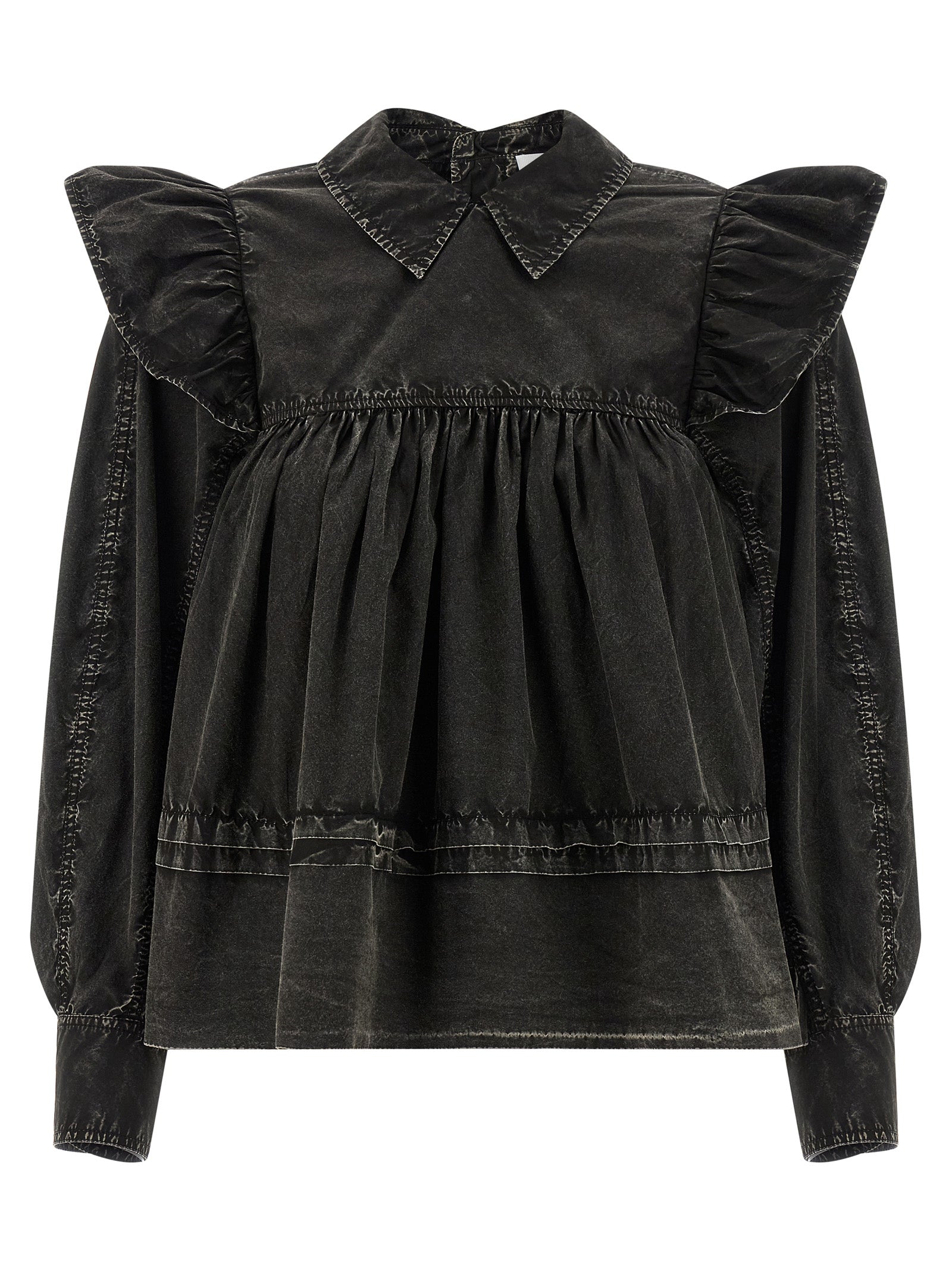 Black Washed Frill Organic Cotton Blouse