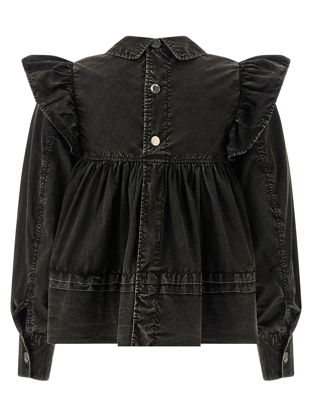 Black Washed Frill Organic Cotton Blouse