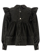 Black Washed Frill Organic Cotton Blouse