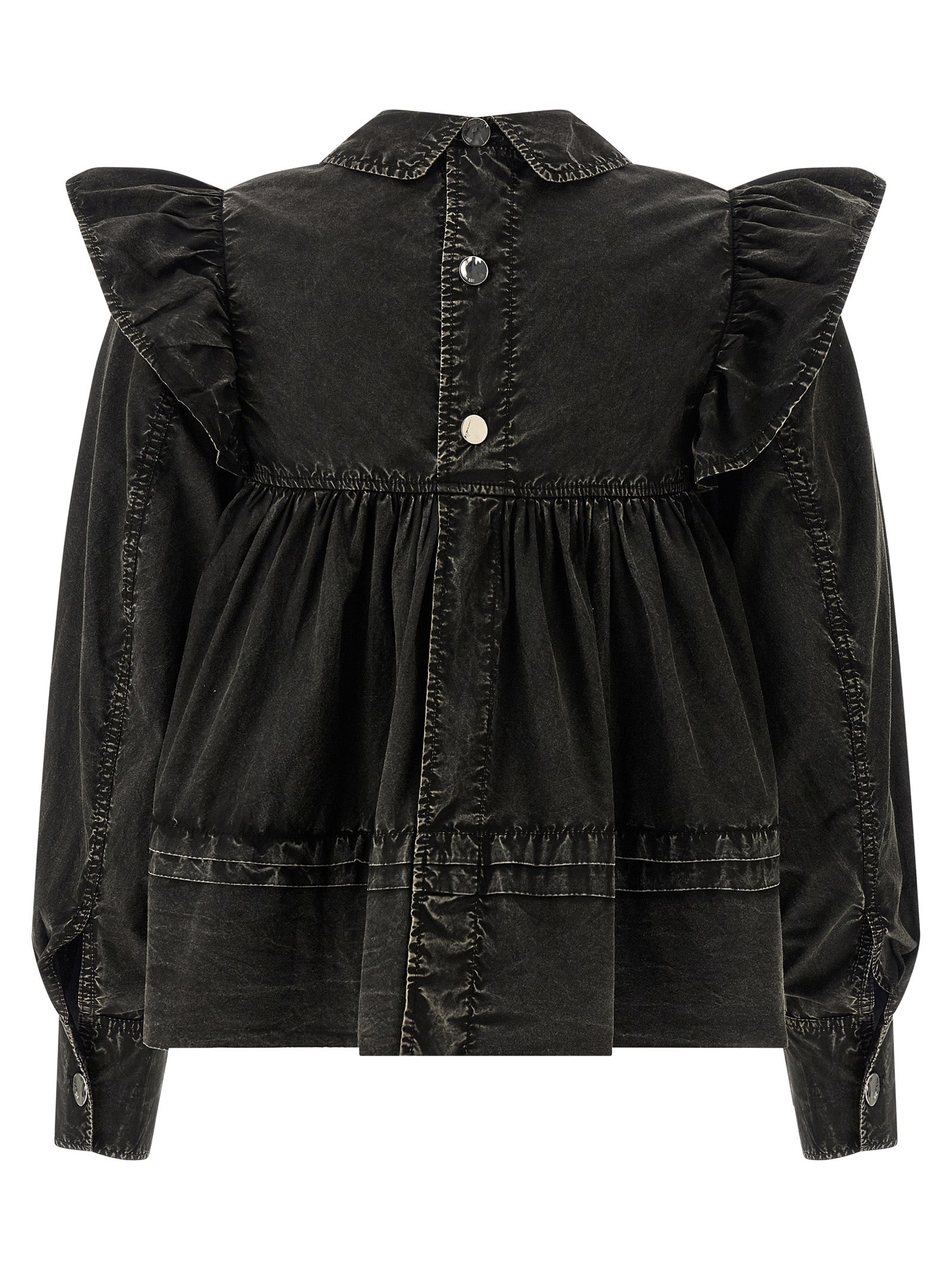 Black Washed Frill Organic Cotton Blouse