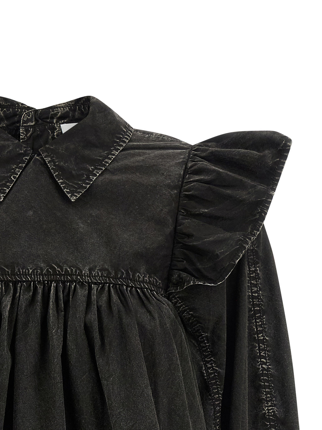 Black Washed Frill Organic Cotton Blouse