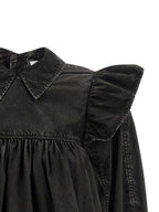 Black Washed Frill Organic Cotton Blouse