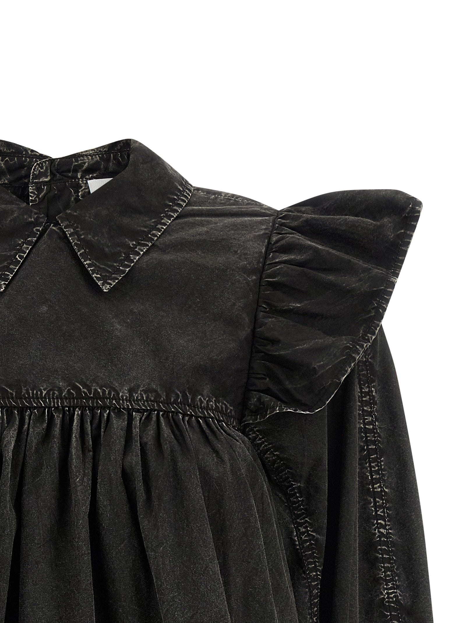 Black Washed Frill Organic Cotton Blouse