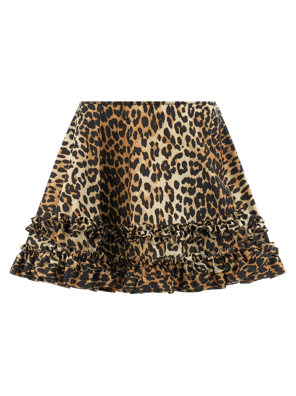 Leopard Duchesse Mini Flared Recycled Polyamide Skirt