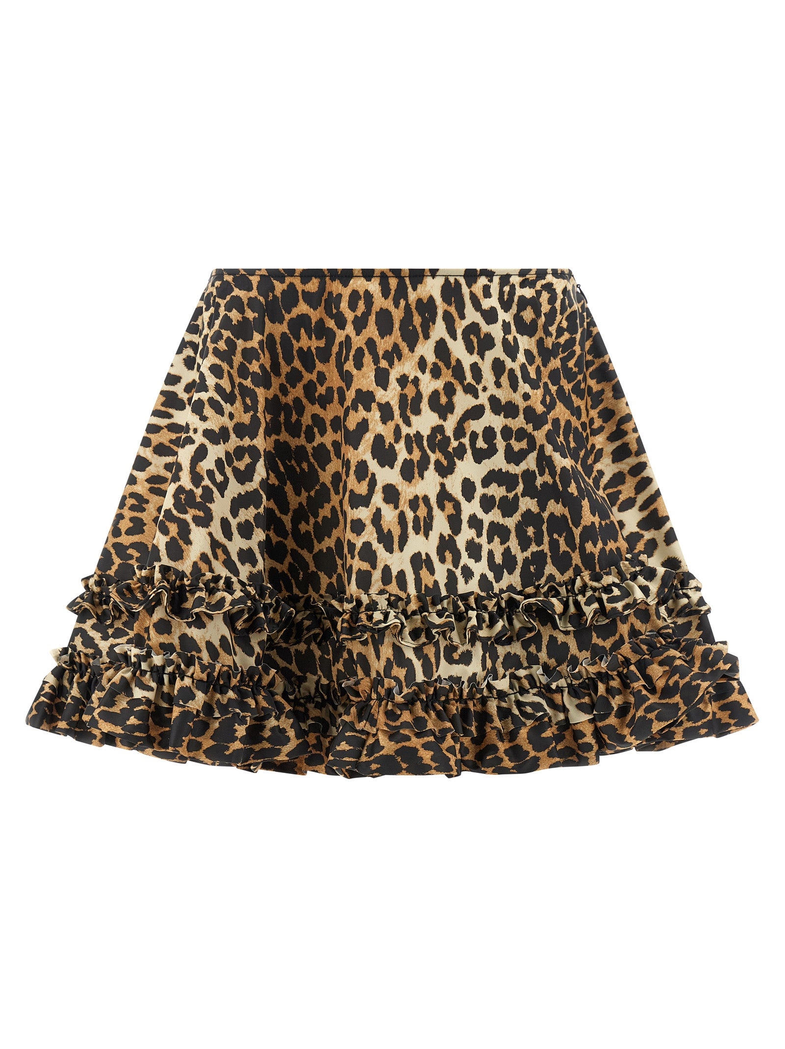 Leopard Duchesse Mini Flared Recycled Polyamide Skirt