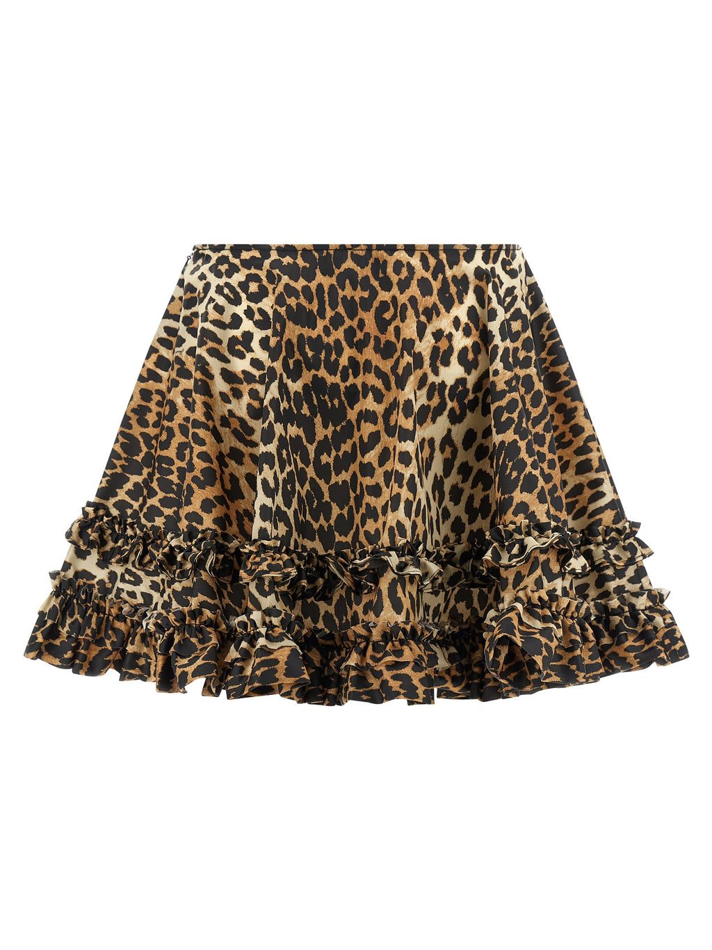 Leopard Duchesse Mini Flared Recycled Polyamide Skirt