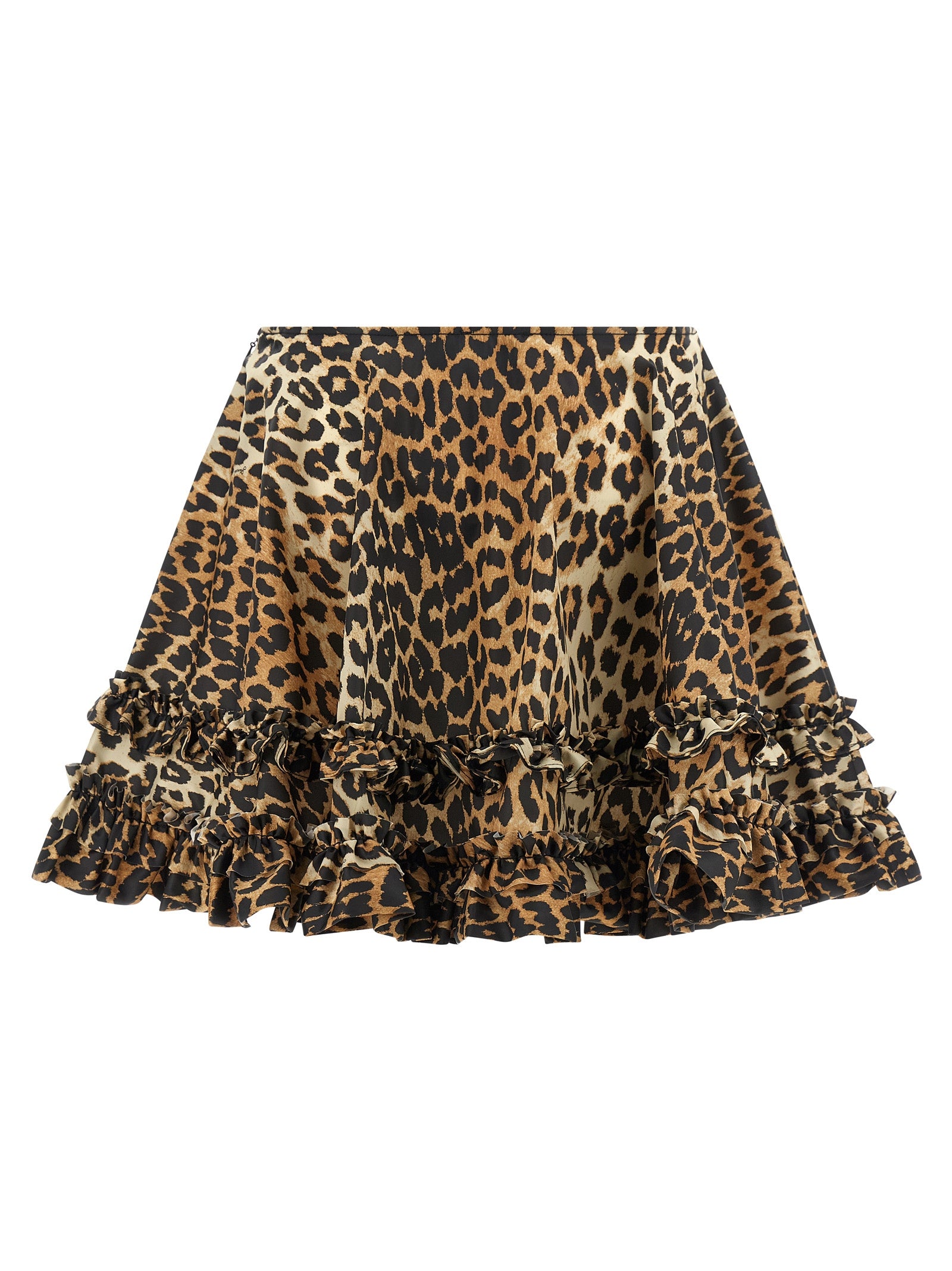 Leopard Duchesse Mini Flared Recycled Polyamide Skirt