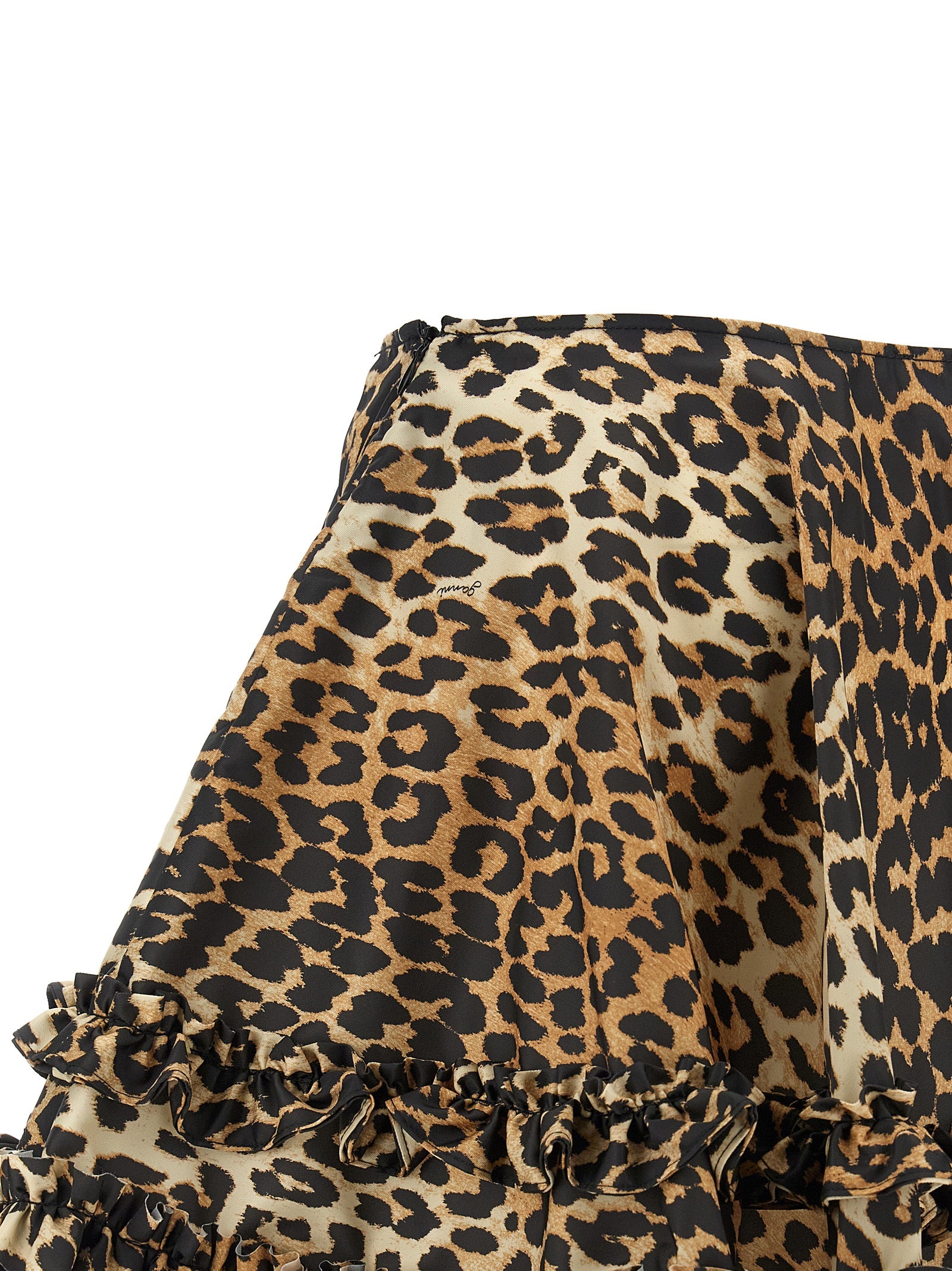 Leopard Duchesse Mini Flared Recycled Polyamide Skirt