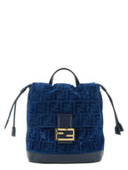 Blue FF Flocked Cotton Denim Backpack