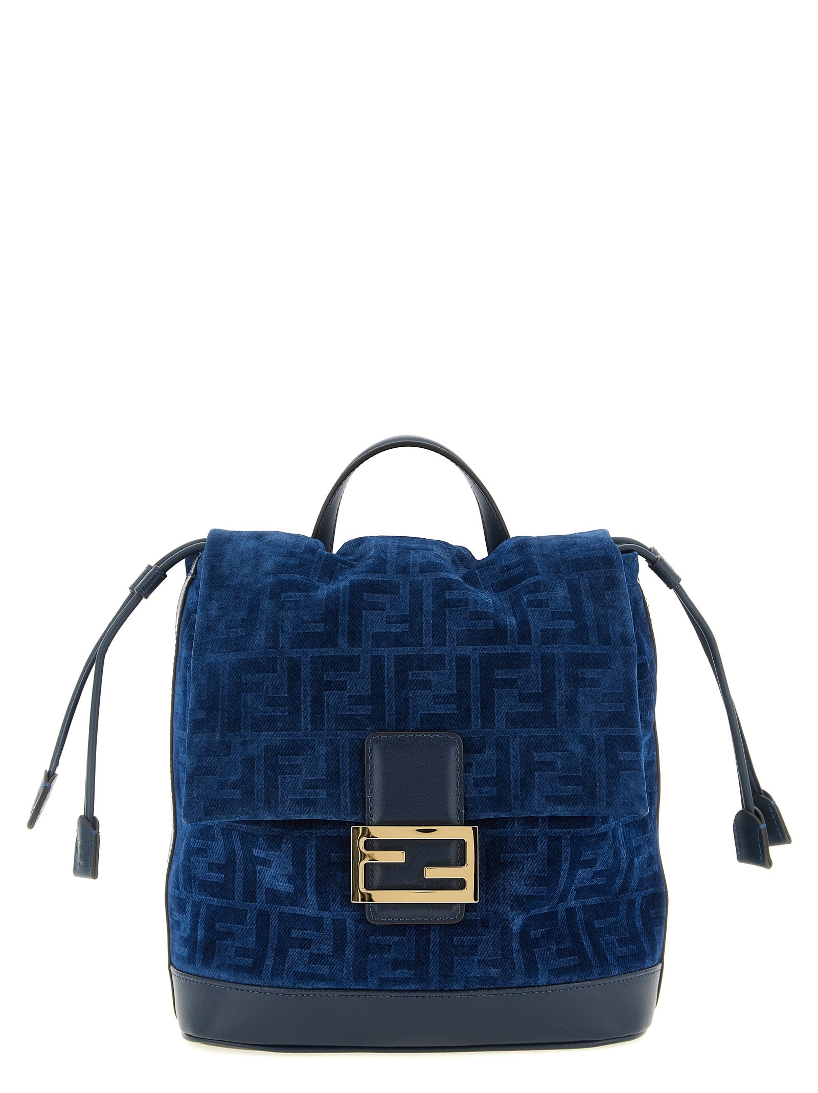 Blue FF Flocked Cotton Denim Backpack