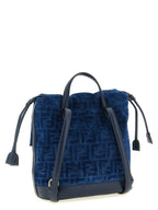 Blue FF Flocked Cotton Denim Backpack