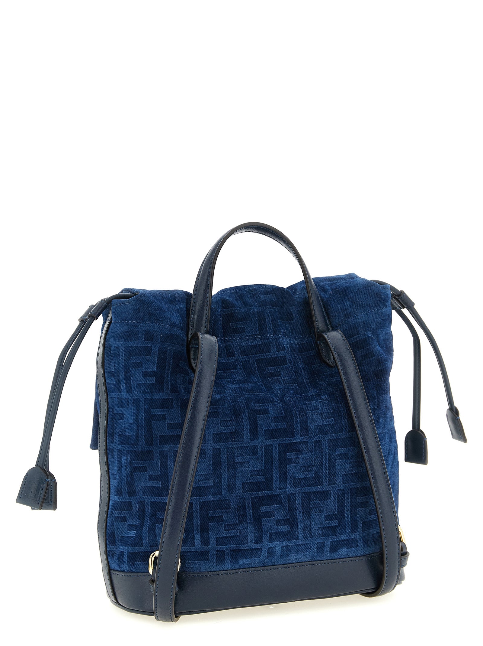 Blue FF Flocked Cotton Denim Backpack