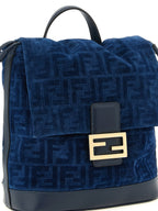 Blue FF Flocked Cotton Denim Backpack