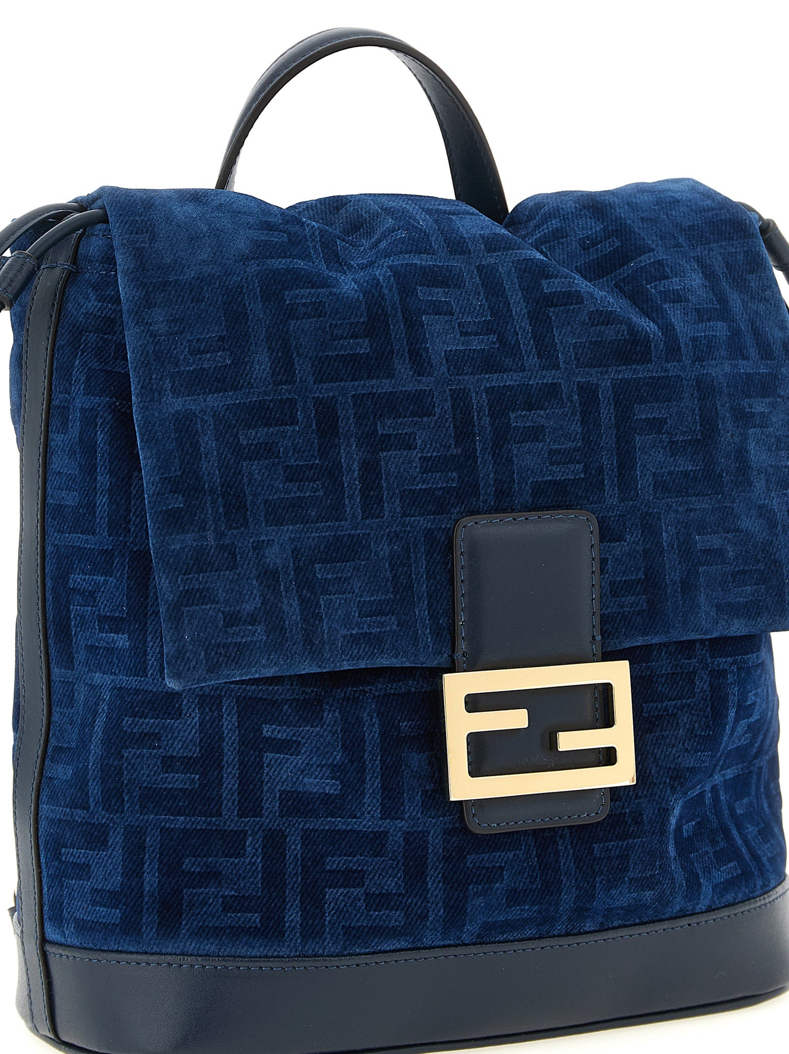 Blue FF Flocked Cotton Denim Backpack