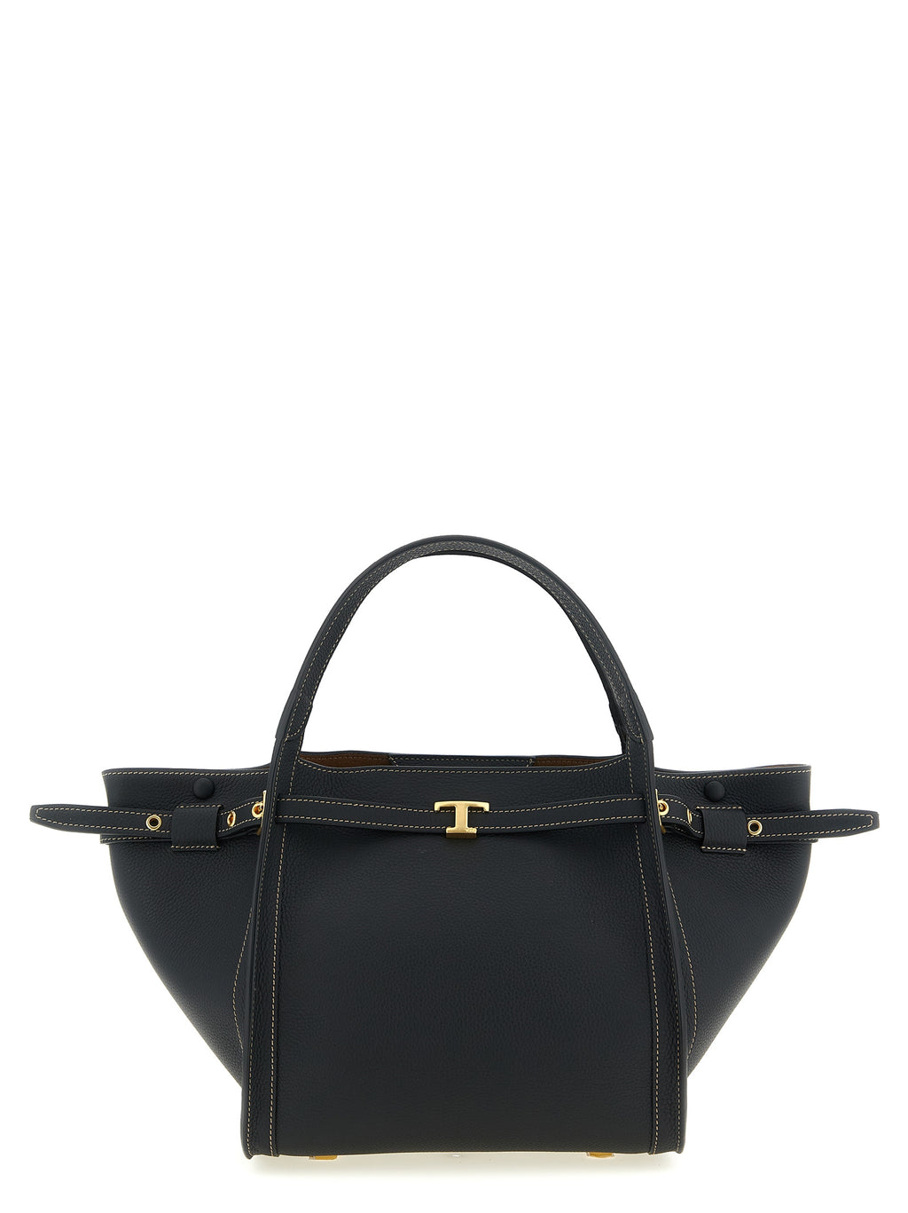 Small Tim Tote Bag in Black Calfskin Leather