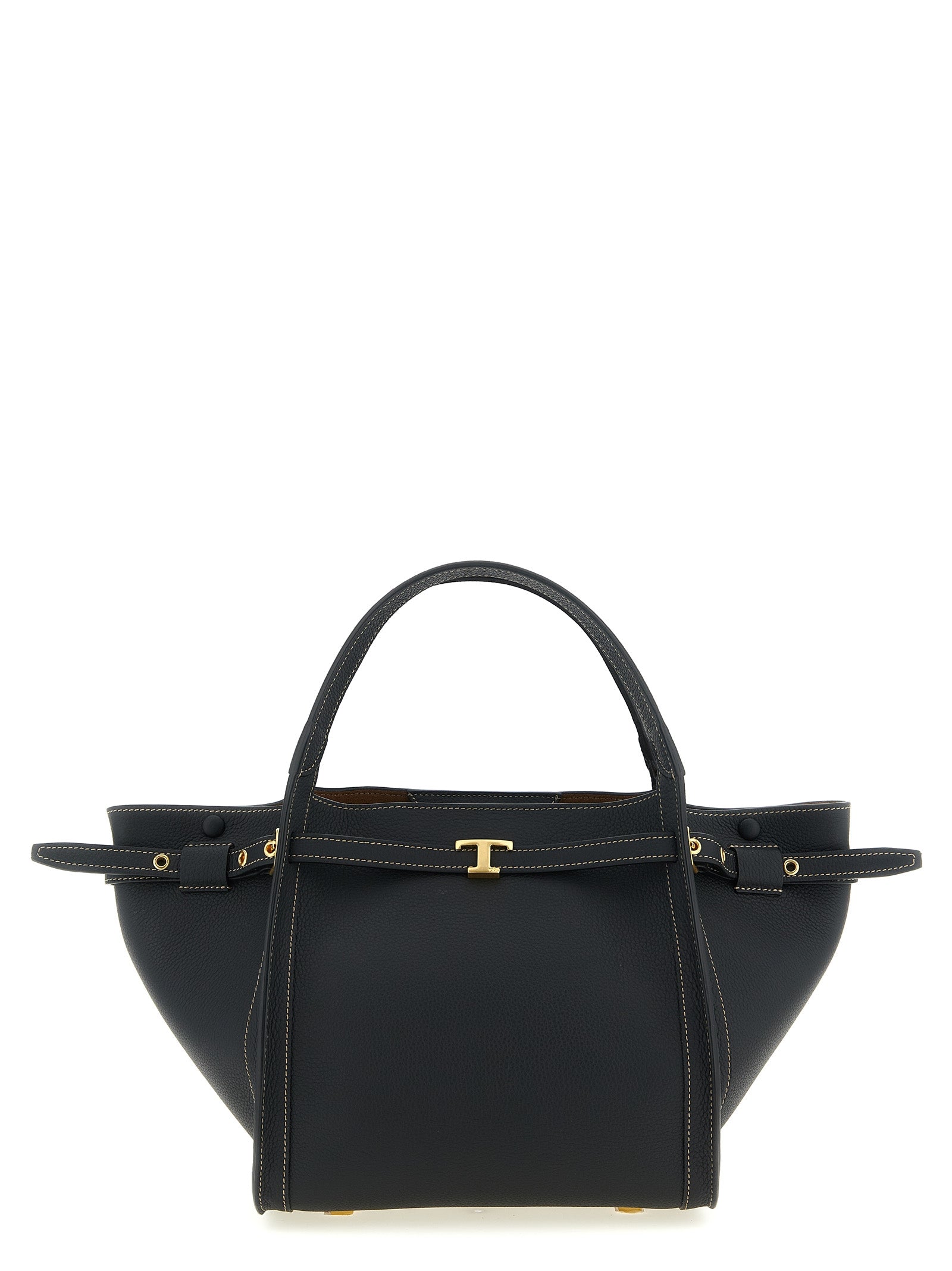 Small Tim Tote Bag in Black Calfskin Leather