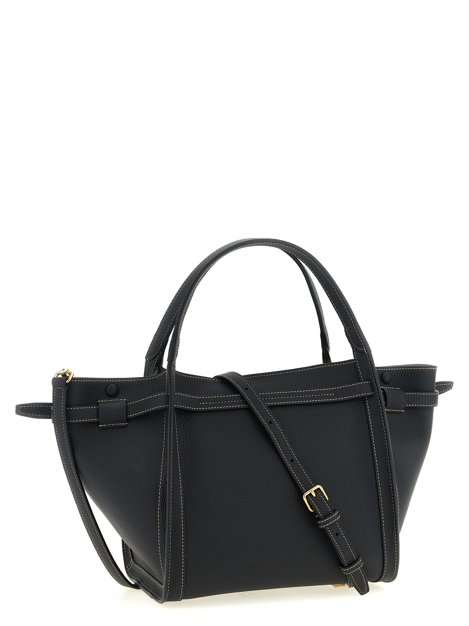 Small Tim Tote Bag in Black Calfskin Leather