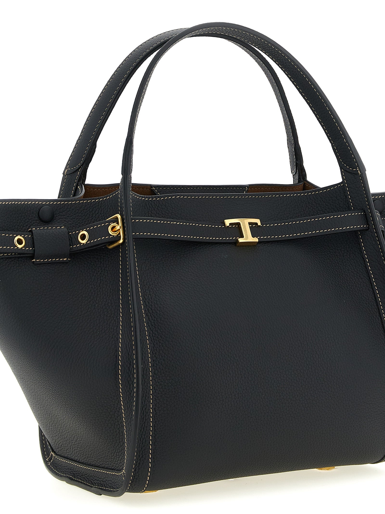 Small Tim Tote Bag in Black Calfskin Leather