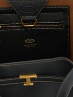 Small Tim Tote Bag in Black Calfskin Leather