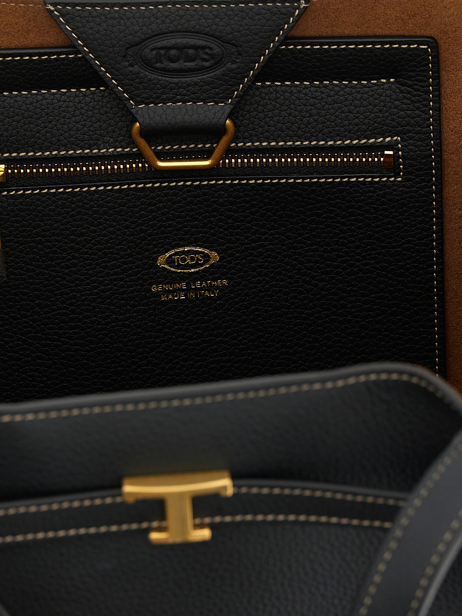 Small Tim Tote Bag in Black Calfskin Leather
