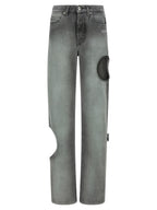 Gray Cotton Straight-Leg Jeans