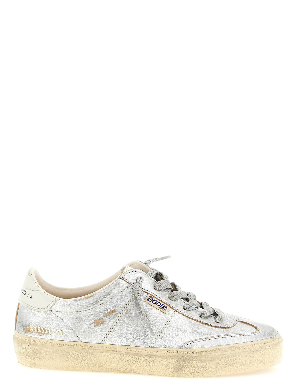 Silver Metallic Cow & Goat Leather Low‑Top Sneakers