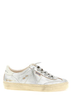 Silver Metallic Cow & Goat Leather Low‑Top Sneakers