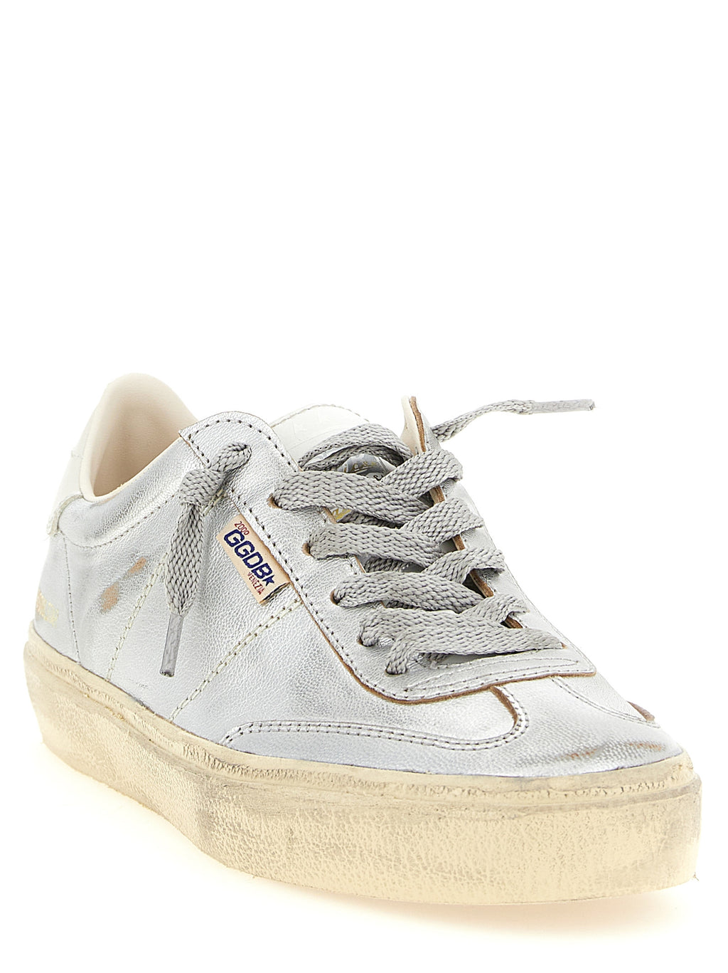 Silver Metallic Cow & Goat Leather Low‑Top Sneakers