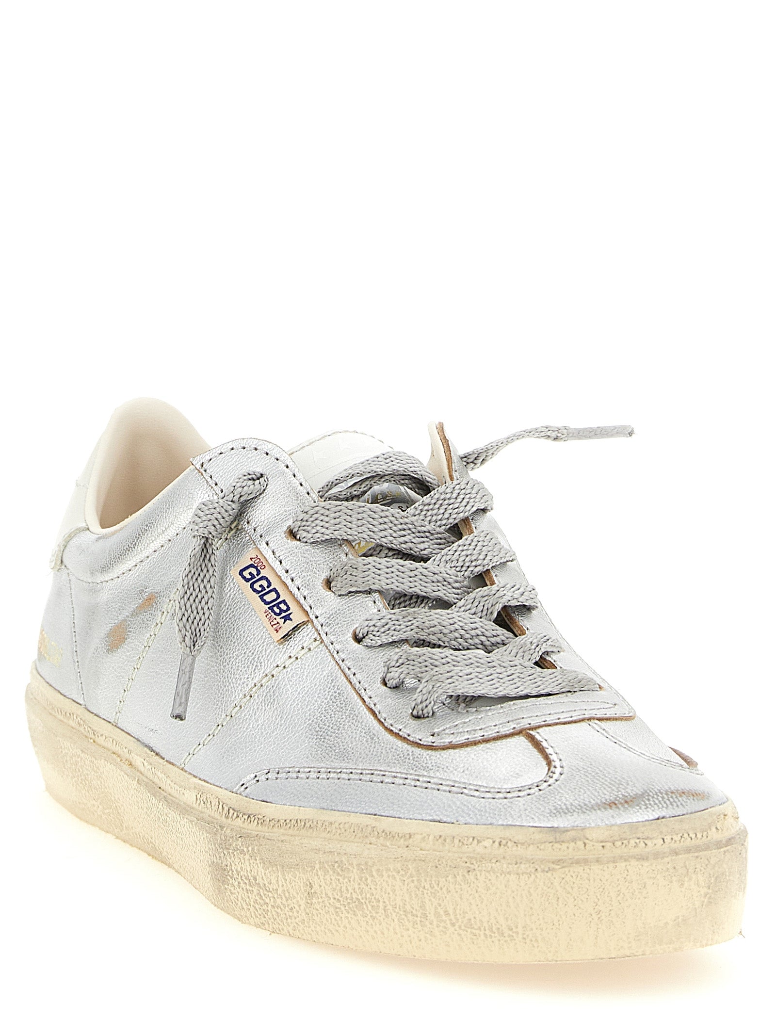 Silver Metallic Cow & Goat Leather Low‑Top Sneakers