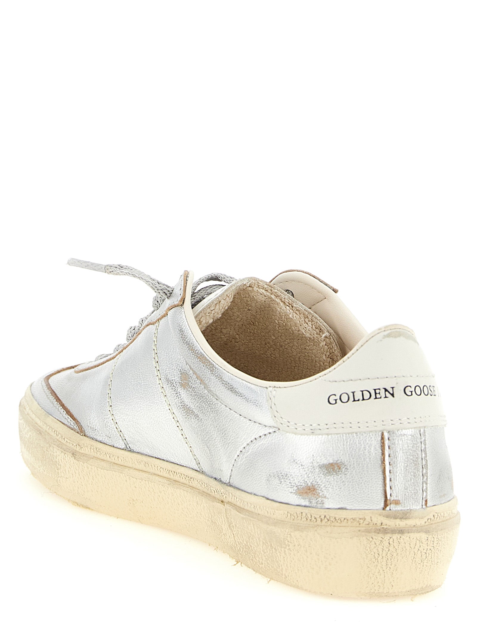 Silver Metallic Cow & Goat Leather Low‑Top Sneakers