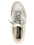 Silver Metallic Cow & Goat Leather Low‑Top Sneakers