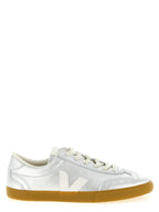 Silver Organic Traced Leather Volley Sneakers