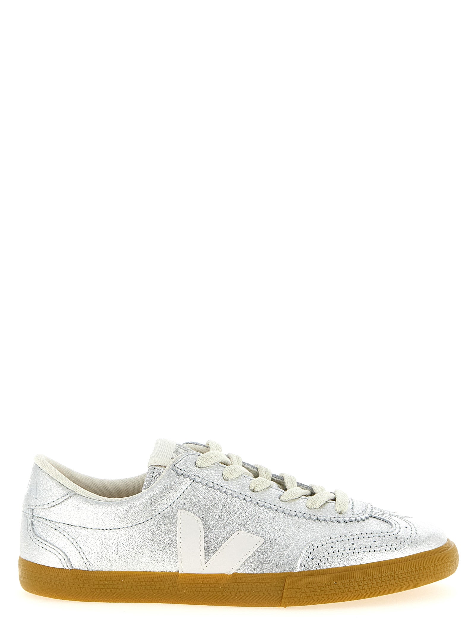 Silver Organic Traced Leather Volley Sneakers