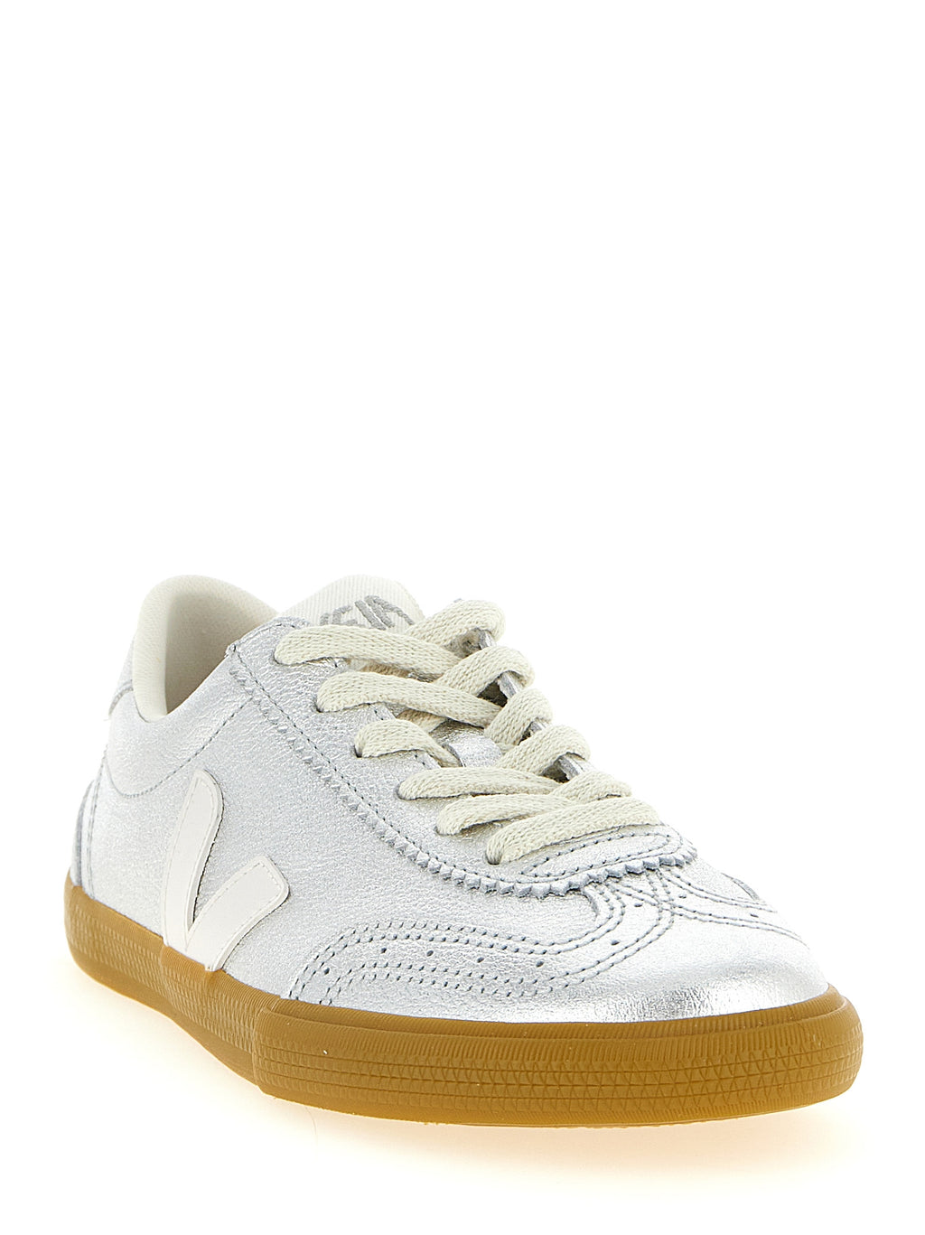 Silver Organic Traced Leather Volley Sneakers