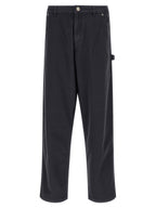 Blue Cotton Blend Gabardine Wide-Leg Cargo Pants