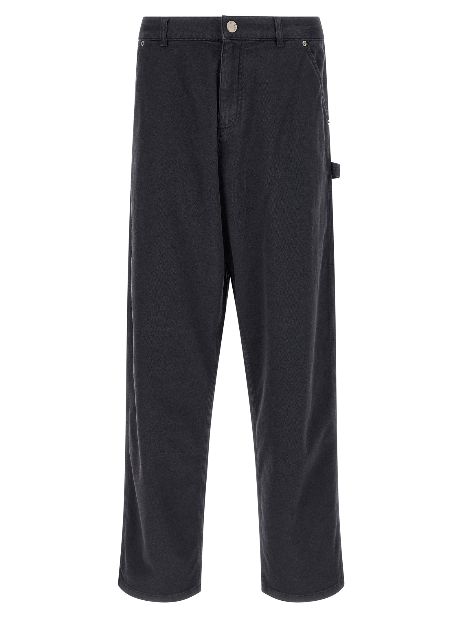 Blue Cotton Blend Gabardine Wide-Leg Cargo Pants
