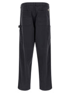 Blue Cotton Blend Gabardine Wide-Leg Cargo Pants