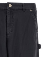 Blue Cotton Blend Gabardine Wide-Leg Cargo Pants