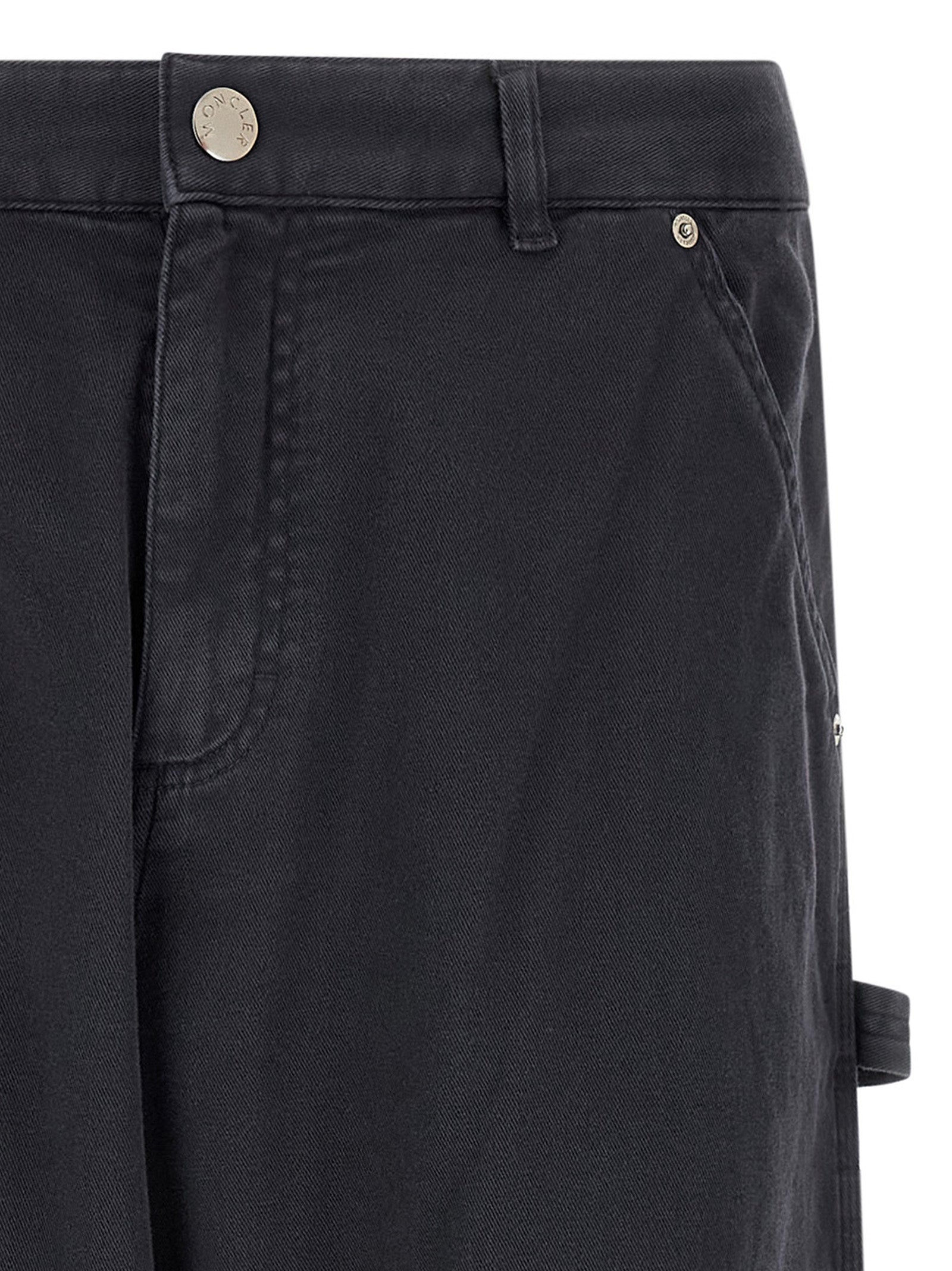 Blue Cotton Blend Gabardine Wide-Leg Cargo Pants
